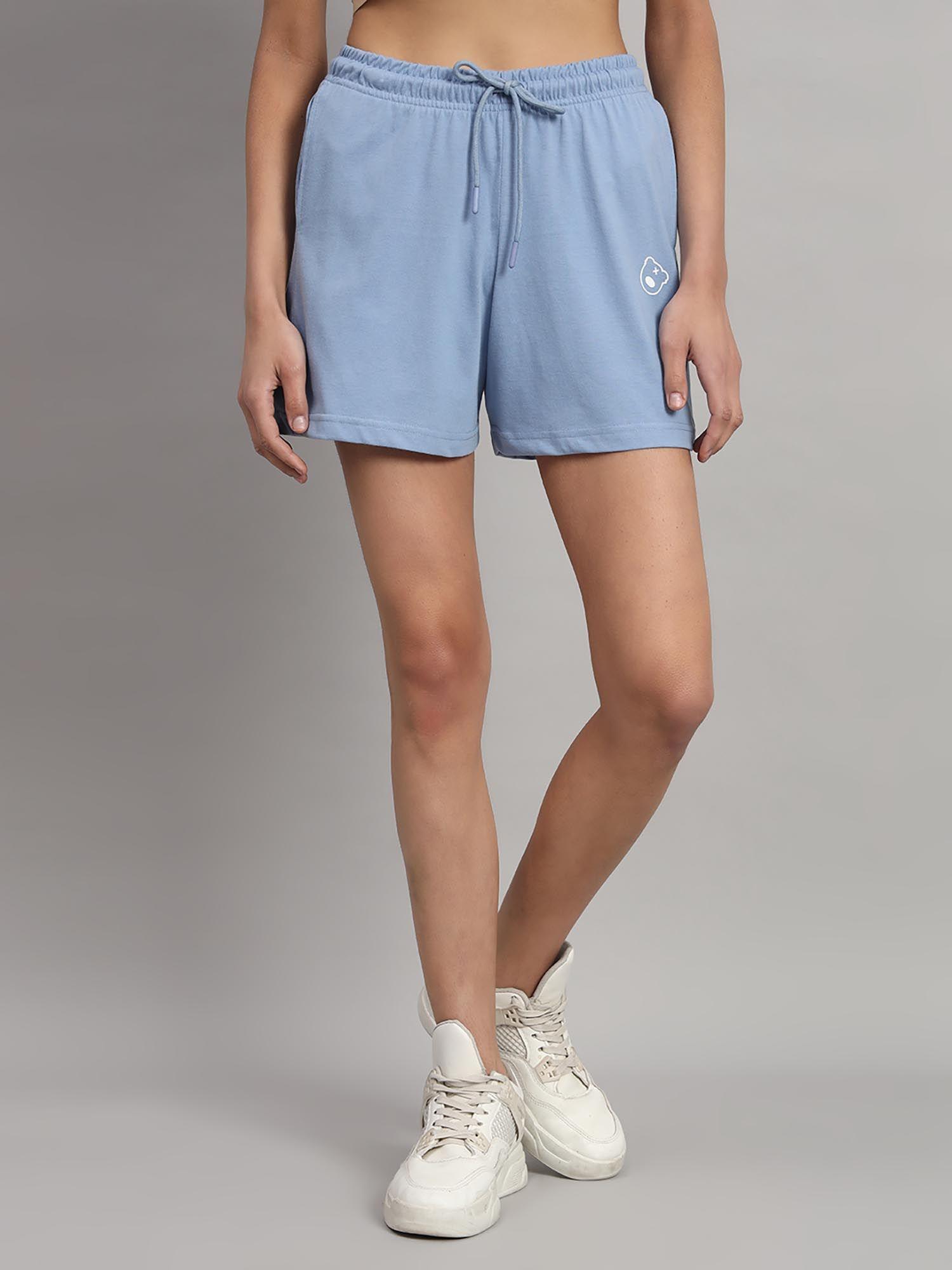 high-rise cotton teddy logo blue shorts