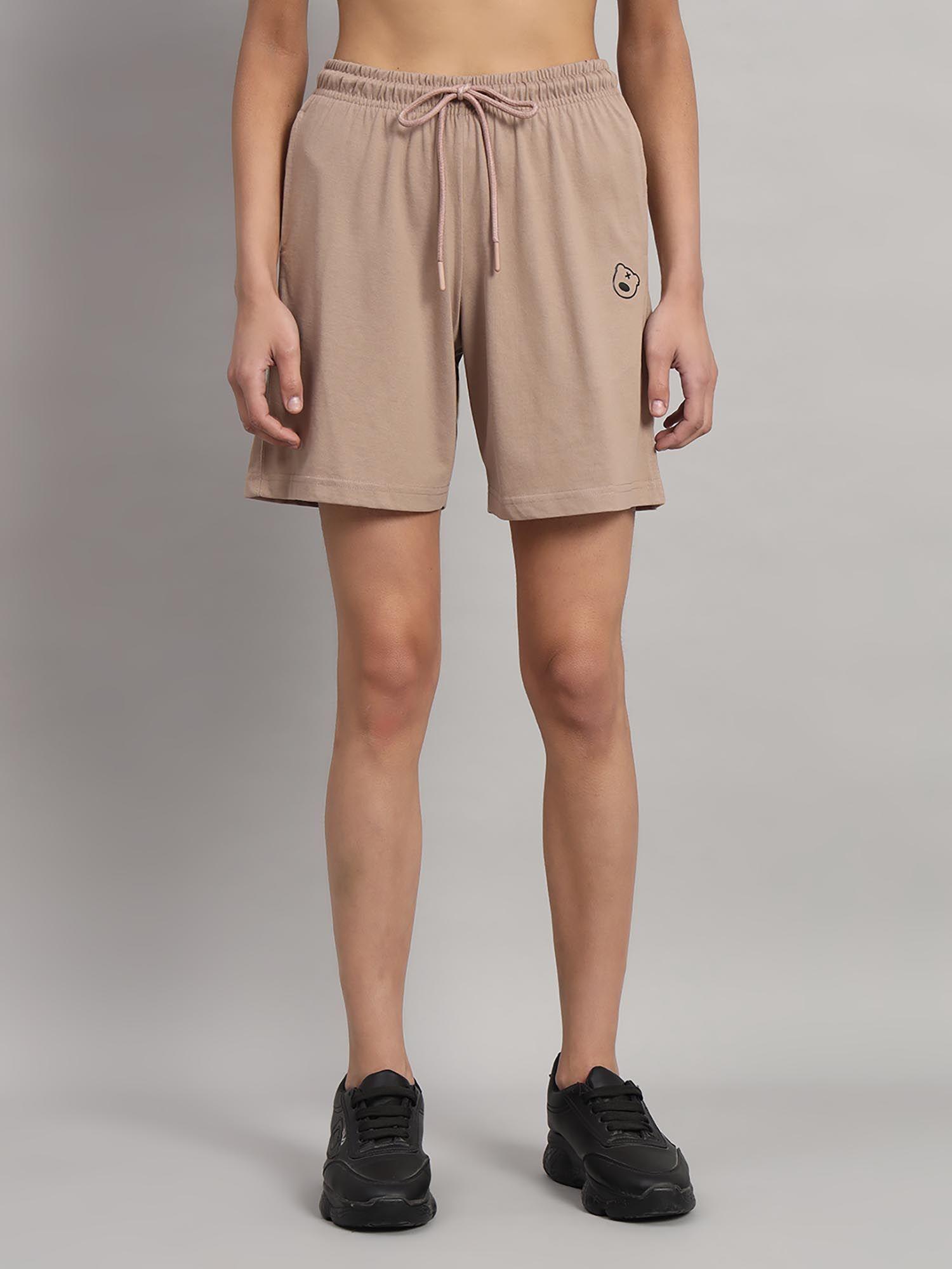 high-rise cotton teddy logo camel shorts