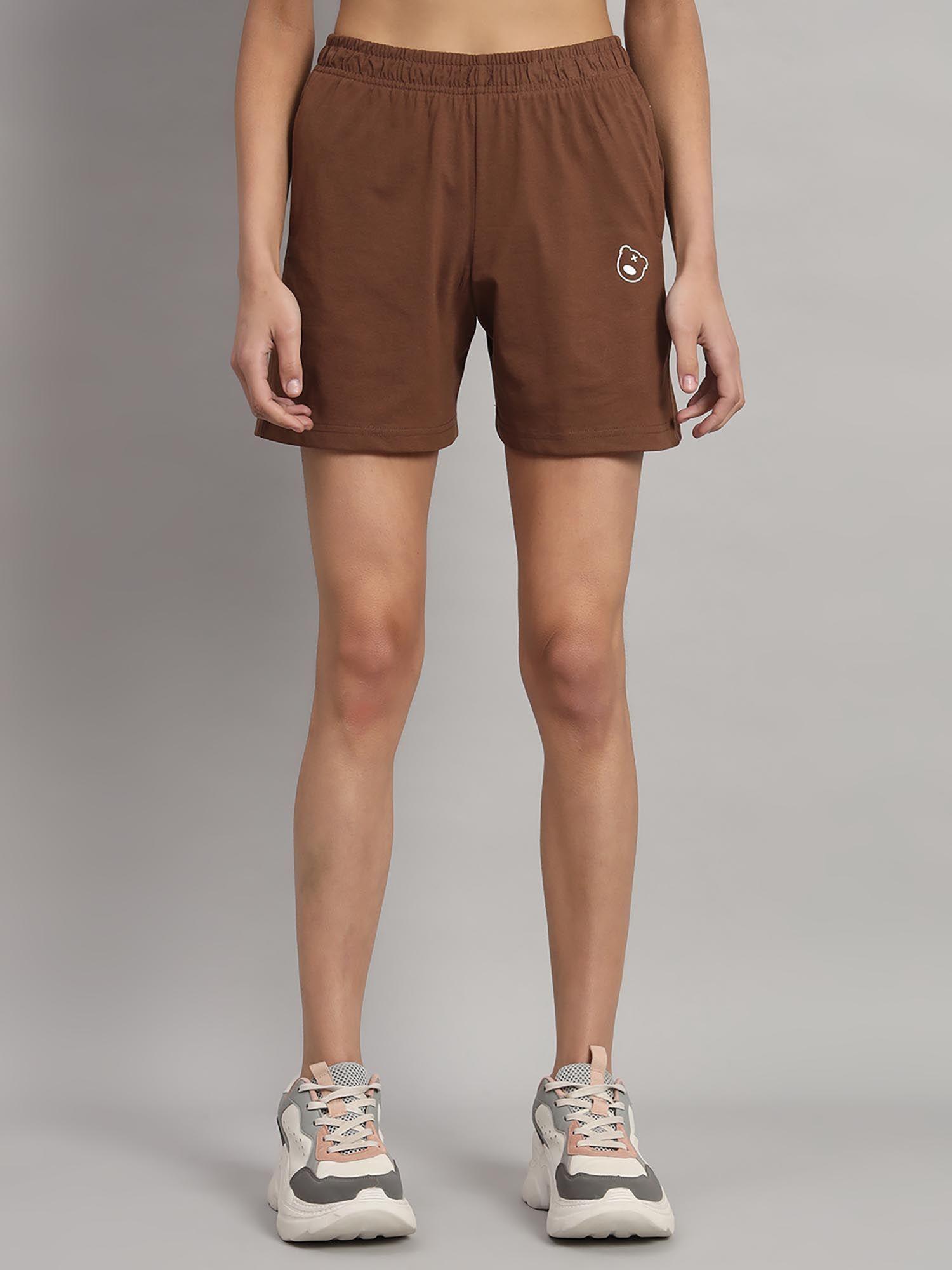 high-rise cotton teddy logo coffee shorts