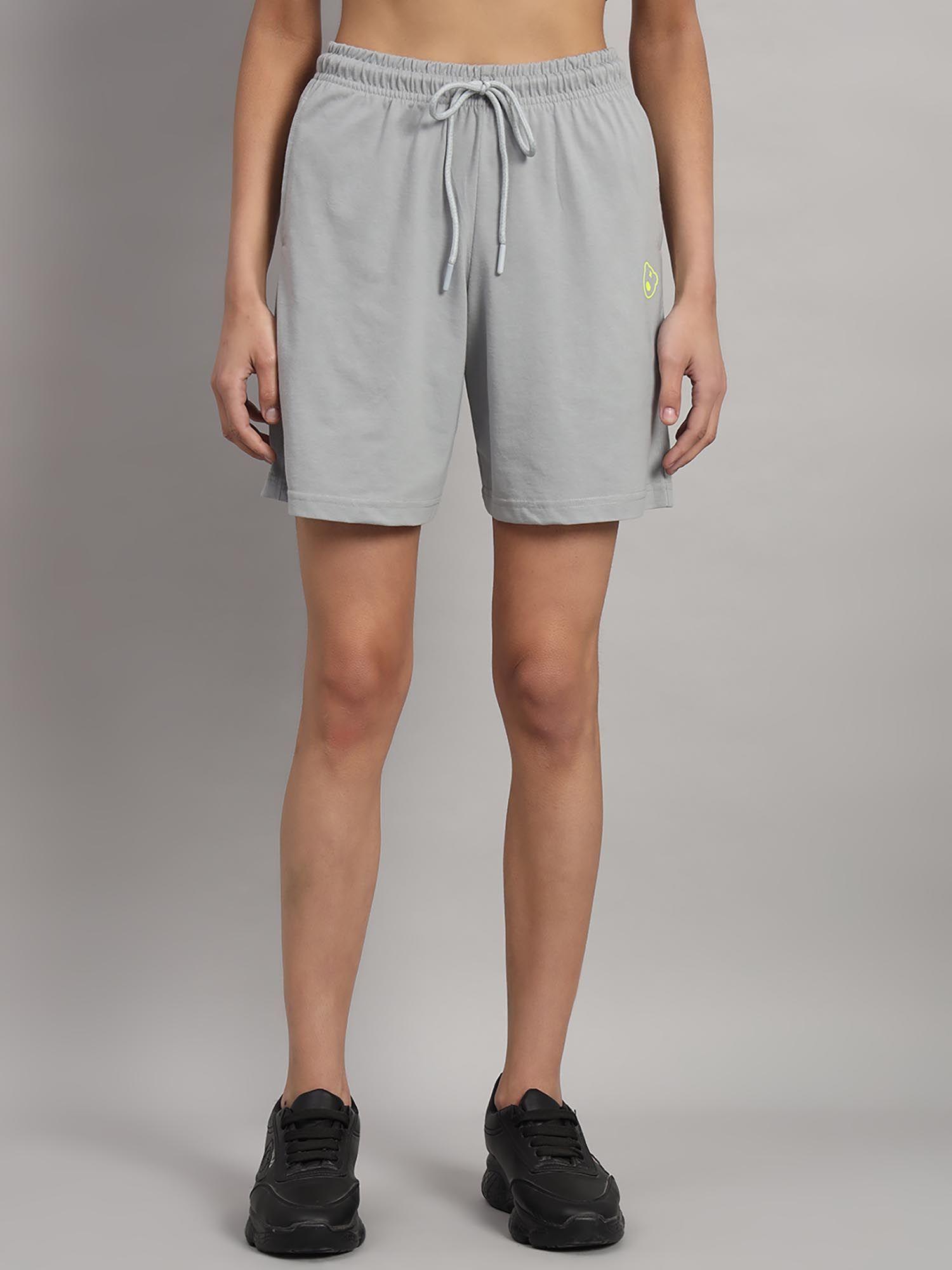 high-rise cotton teddy logo grey shorts