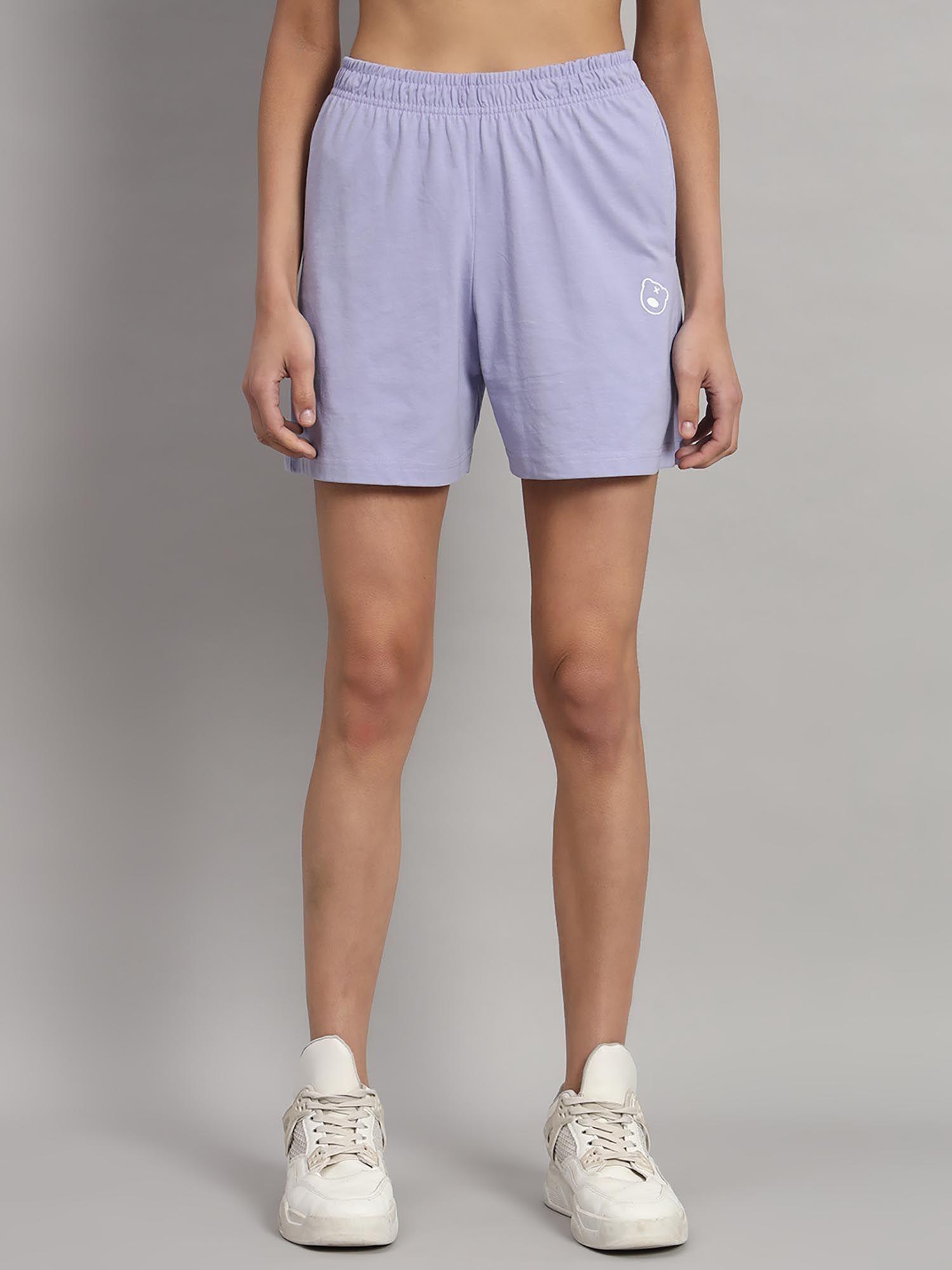 high-rise cotton teddy logo lavender shorts