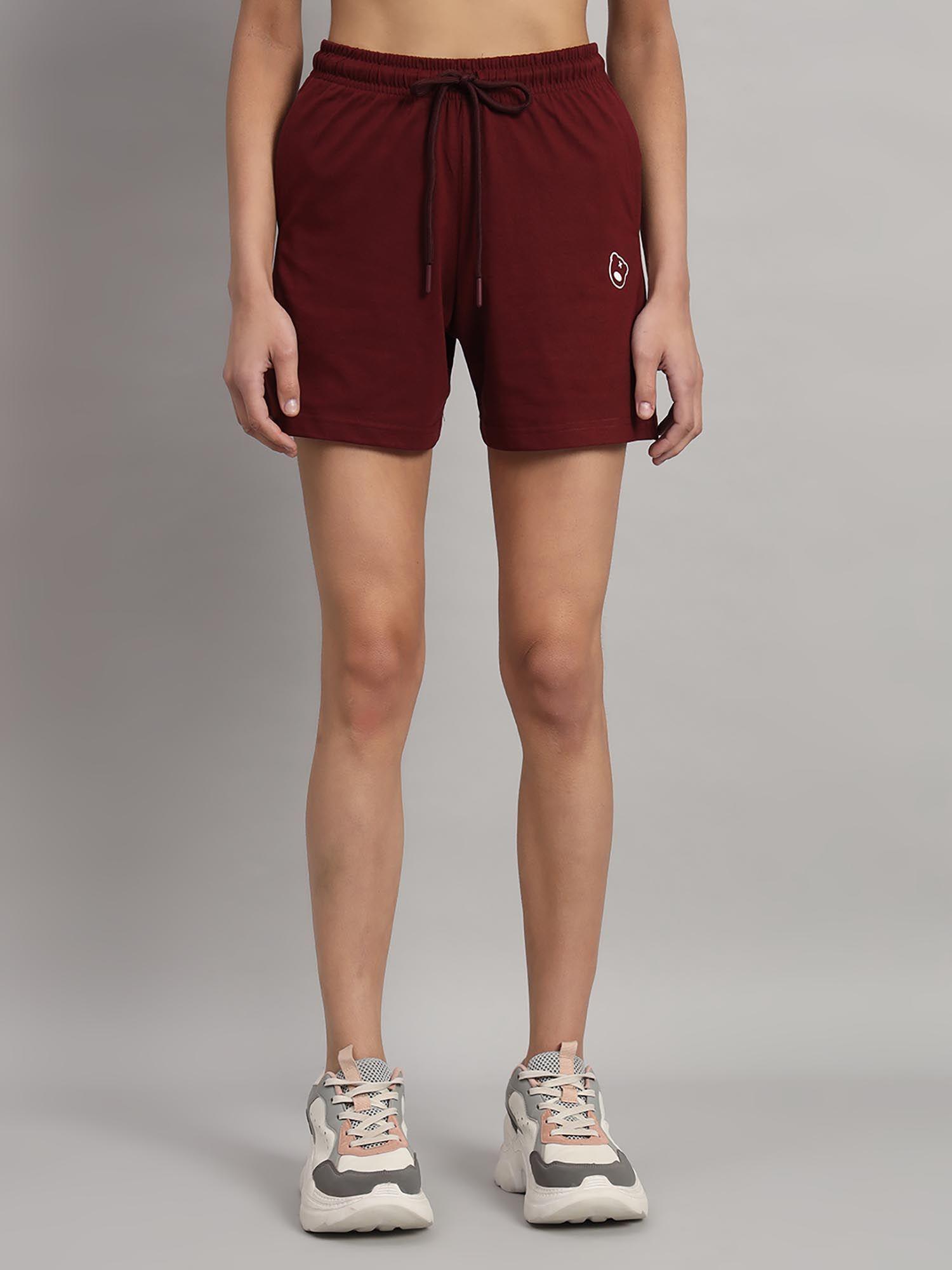 high-rise cotton teddy logo maroon shorts