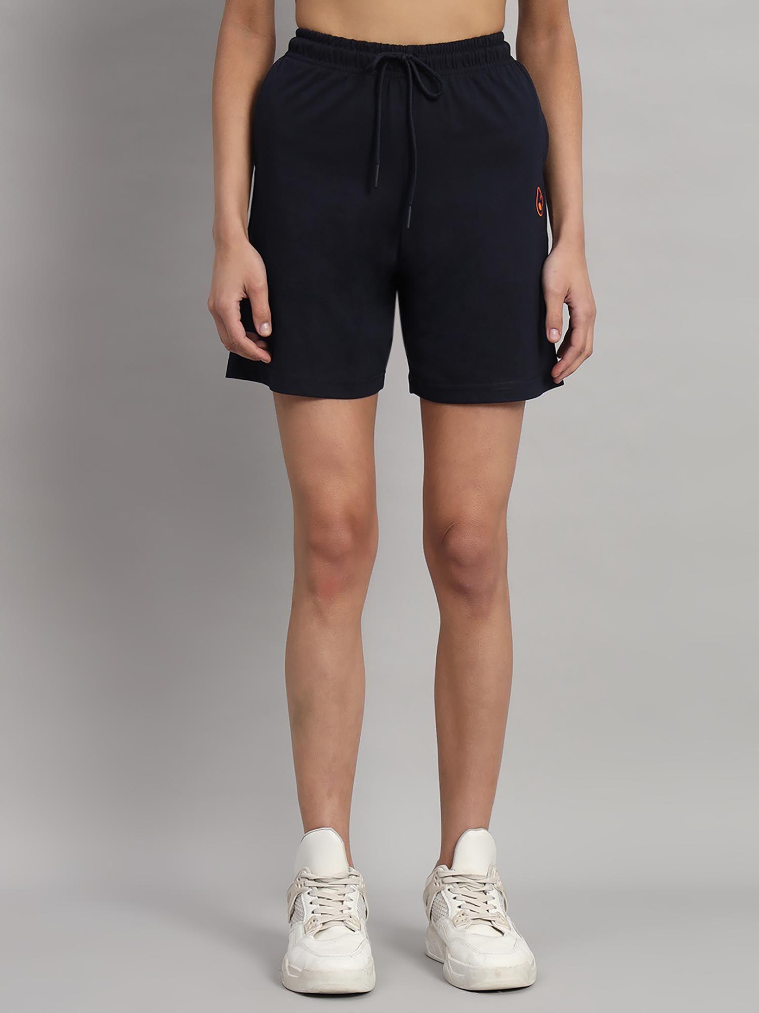 high-rise cotton teddy logo navy shorts