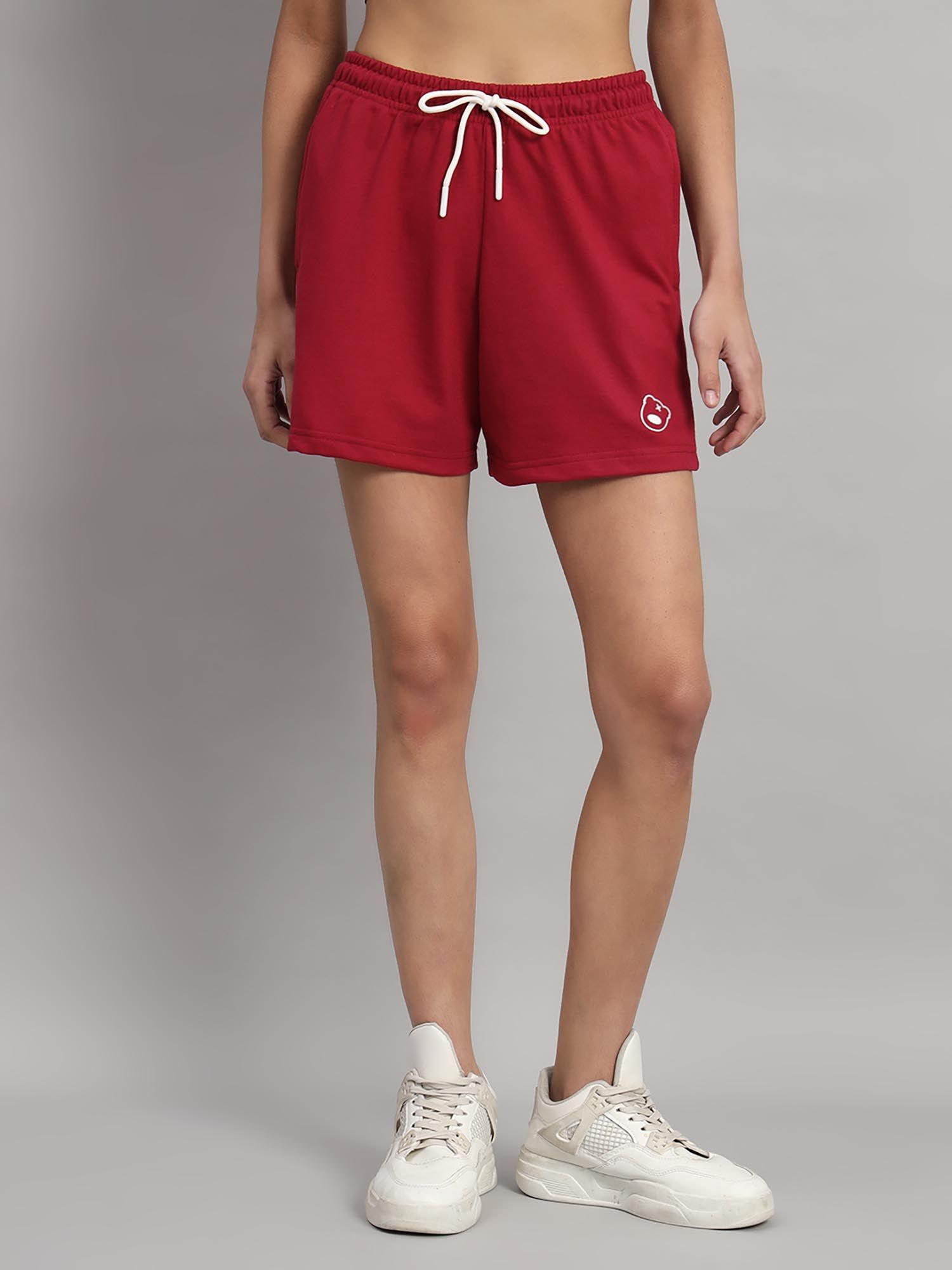 high-rise cotton teddy logo red shorts