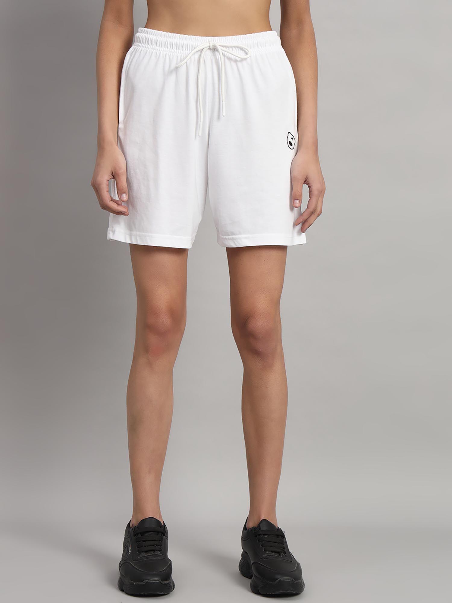 high-rise cotton teddy logo white shorts