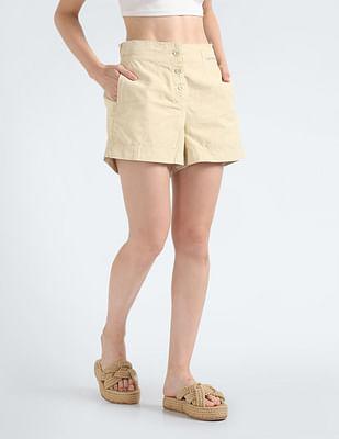 high rise cotton twill shorts