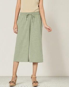 high-rise culottes with elasticated drawstring waist