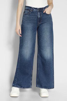 high rise dark wash cotton oversized fit women's jeans - blue