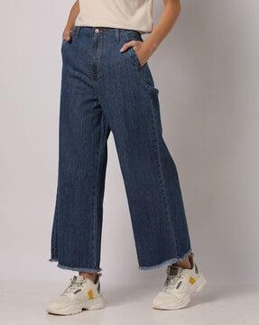 high-rise denim culotte jeans