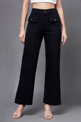high rise denim flared fit women's jeans - black