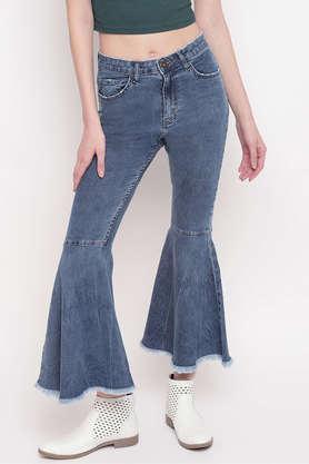 high rise denim flared women's jeans - blue