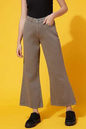 high rise denim flared women's jeans - light olive