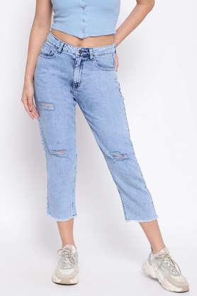 high rise denim regular fit women's jeans - blue