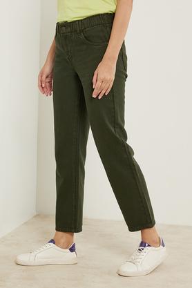 high rise denim relaxed fit women's jeans - olive