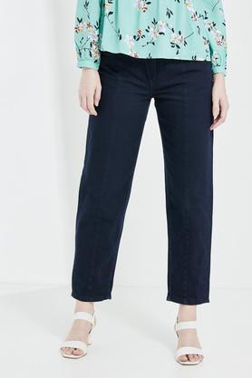 high rise denim relaxed womens jeans - navy