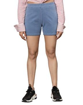 high rise denim shorts with back pockets