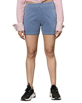 high rise denim shorts with back pockets