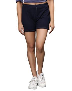 high rise denim shorts with back pockets