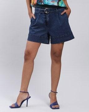 high-rise denim shorts with belt