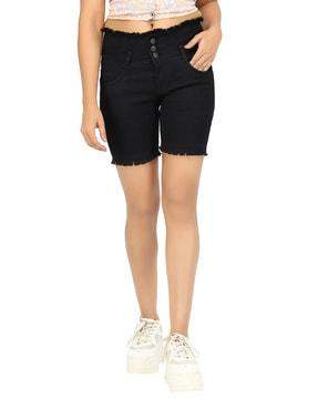 high-rise denim shorts with insert pockets