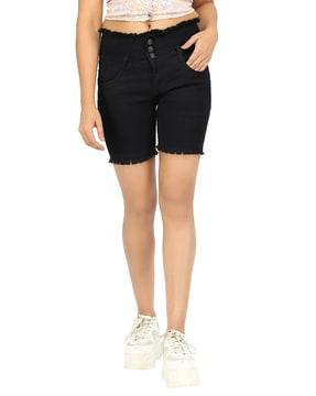 high rise denim shorts with insert pockets