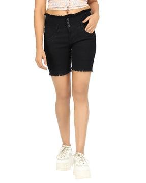 high rise denim shorts with insert pockets