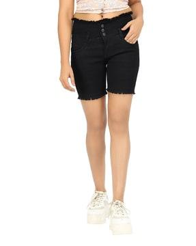 high rise denim shorts with insert pockets