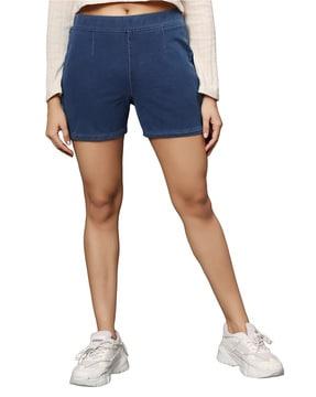 high rise denim shorts with insert pockets