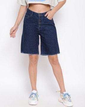 high-rise denim shorts with insert pockets