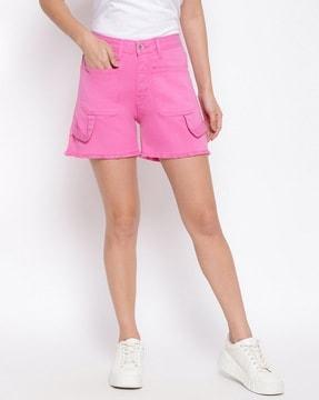 high-rise denim shorts with insert pockets