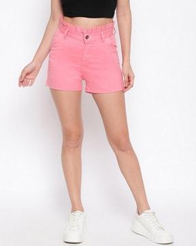 high-rise denim shorts with insert pockets