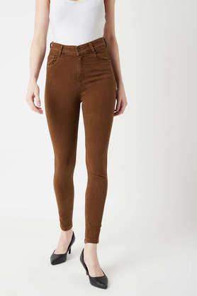 high rise denim skinny fit women's jeans - brown