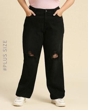 high-rise distressed jeans