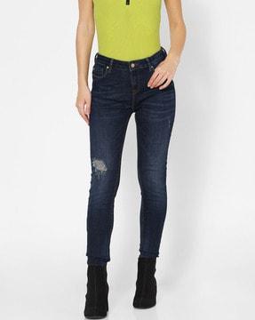 high-rise distressed skinny jeans