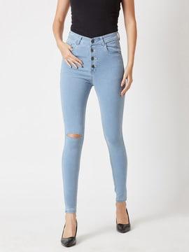 high-rise distressed skinny jeans