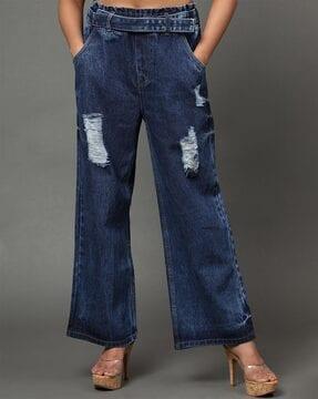 high-rise distressed wide jeans