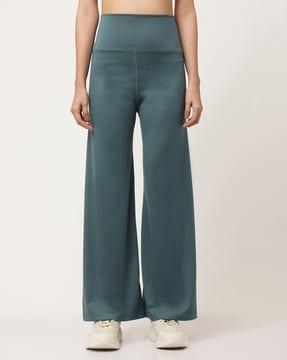 high-rise flared flat-front pants