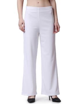 high-rise flared flat-front trousers