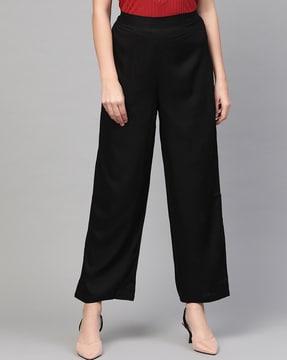 high-rise flared palazzos with elasticated waist