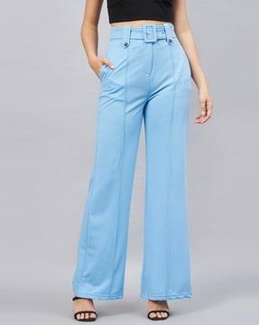 high-rise flared pants with belt