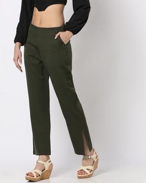 high-rise flared pants with side slit