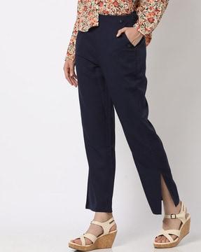 high-rise flared pants with side slit