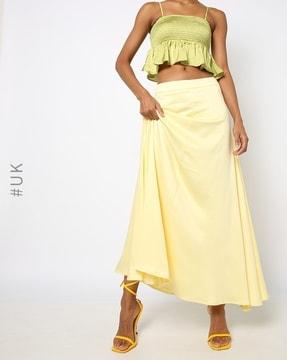 high-rise flared skirt with zip closure