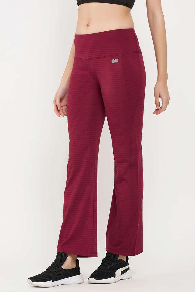 high rise flared yoga pants in maroon with side pocket