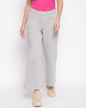 high-rise flat-front flared jeans