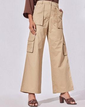 high-rise flat-front flared pants