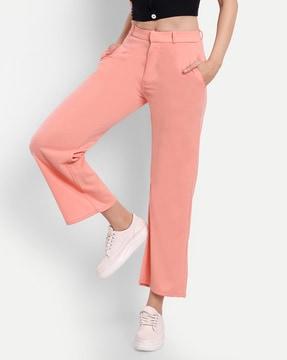 high-rise flat-front pants with insert pockets