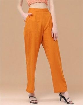 high-rise flat-front pants with insert pockets