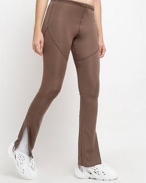 high-rise flat-front pants with slit