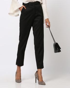 high-rise flat-front straight fit trousers